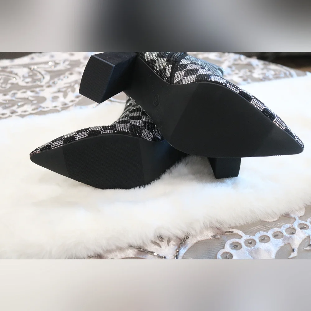 Wild Pair Ingridd Pointed Toe Bling Dress Booties, 7.5M- Black/White Checker - Picture 7 of 9